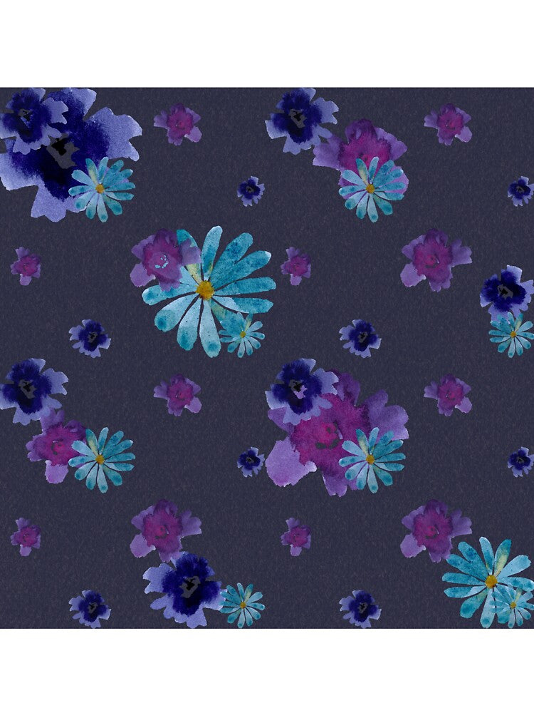 Violet viola daisy ornate grey pattern watercolor by Yana Mustafina | Boho Soulful Designs