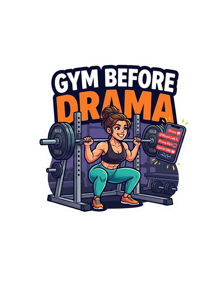 Gym Before Drama Funny Fitness Sticker Workout Motivation Meme by ArmoniaJustin Unisex , , , Long Sleeve Tee