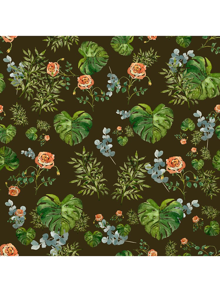 Rose flower palm leaf branch pattern watercolor green by Yana Mustafina | Boho Soulful Designs