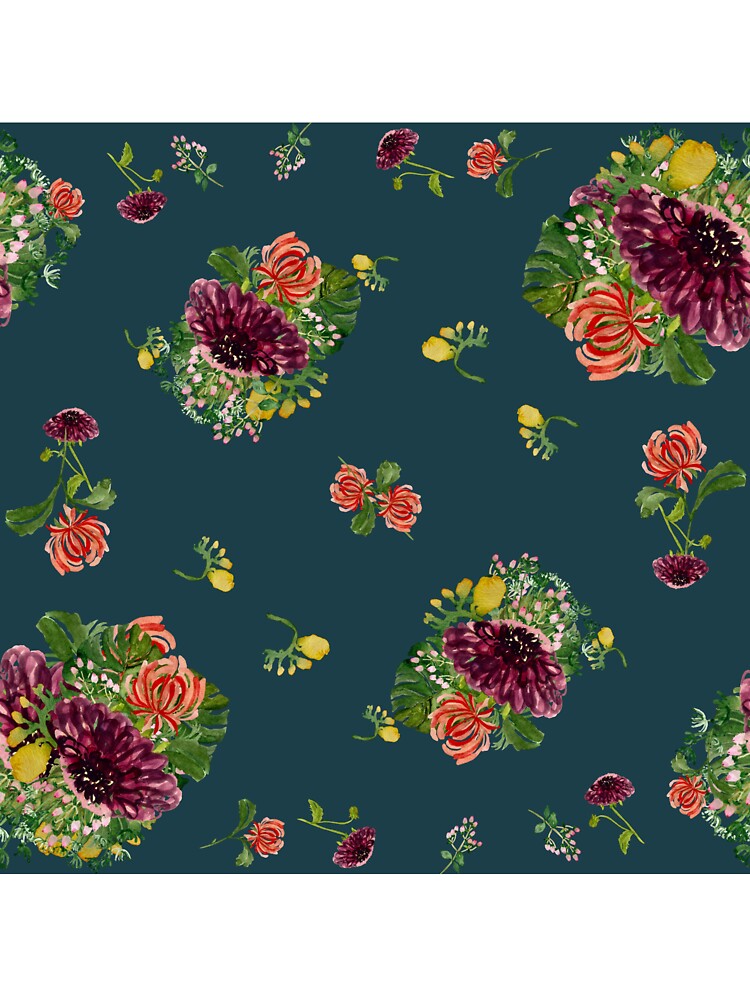 Dahlia palm flower pattern a watercolor turquoise by Yana Mustafina | Boho Soulful Designs
