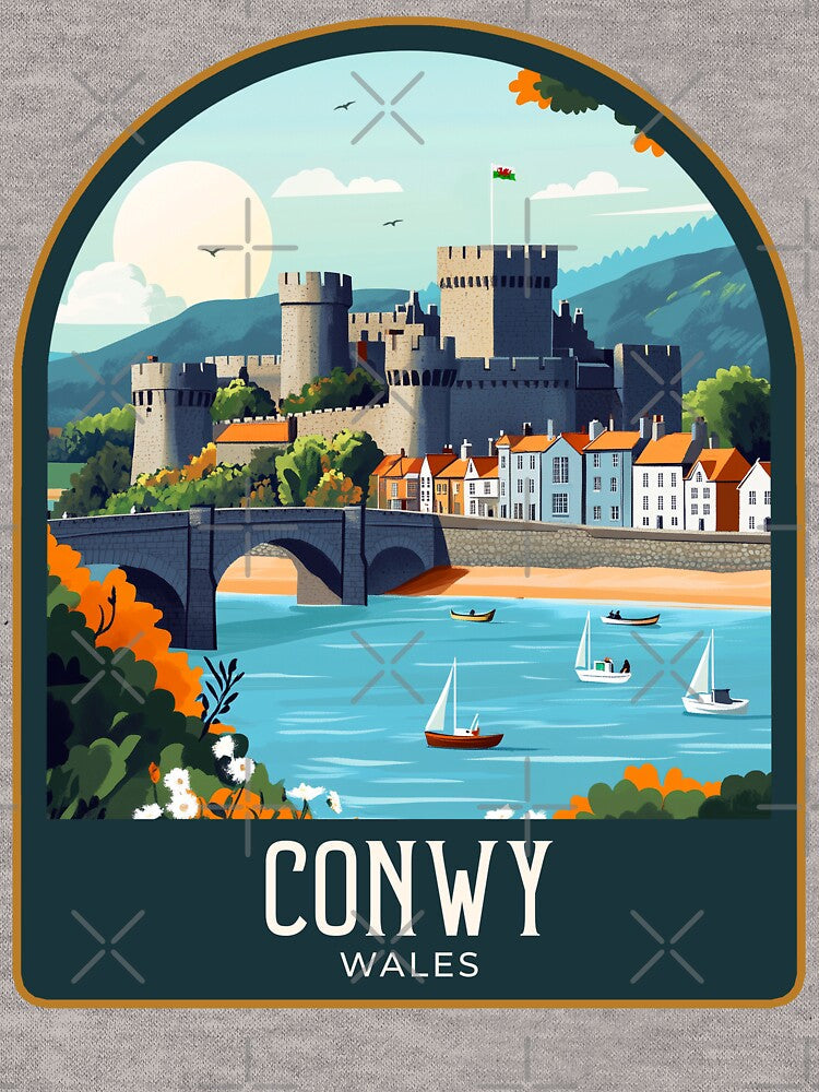 Conwy Vintage Travel Illustration by HomeLivingCo Unisex , , , Long Sleeve Tee
