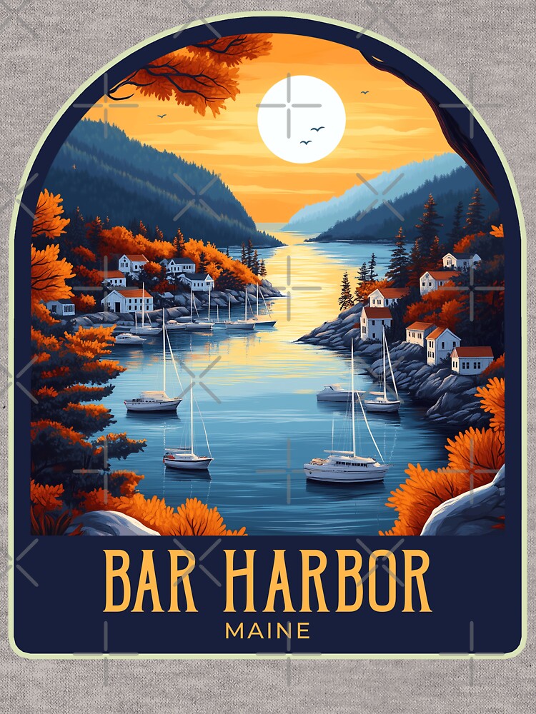 Bar Harbor Vintage Travel Illustration by HomeLivingCo Unisex , , , Long Sleeve Tee