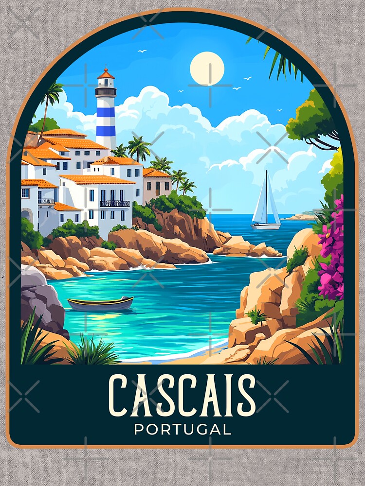 Cascais Vintage Travel Illustration by HomeLivingCo Unisex , , , Long Sleeve Tee