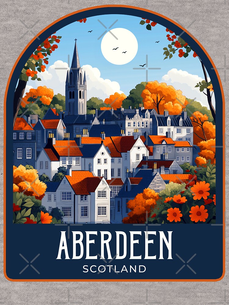 Aberdeen Vintage Travel Illustration by HomeLivingCo Unisex , , , Long Sleeve Tee