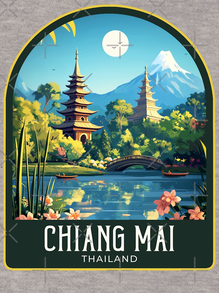 Chiang Mai Vintage Travel Illustration by HomeLivingCo Unisex , , , Long Sleeve Tee