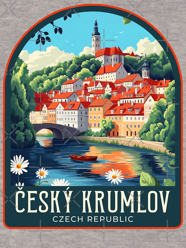 Český Krumlov Vintage Travel Illustration by HomeLivingCo Unisex , , , Long Sleeve Tee
