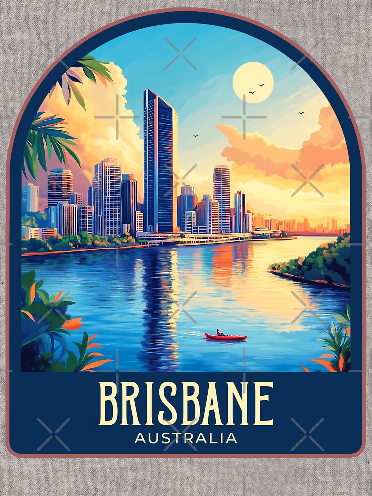 Brisbane Vintage Travel Illustration by HomeLivingCo Unisex , , , Long Sleeve Tee