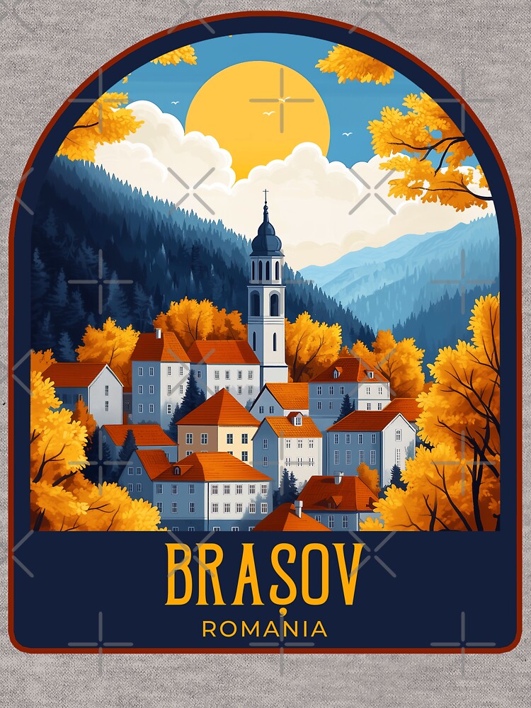 Brașov Vintage Travel Illustration by HomeLivingCo Unisex , , , Long Sleeve Tee