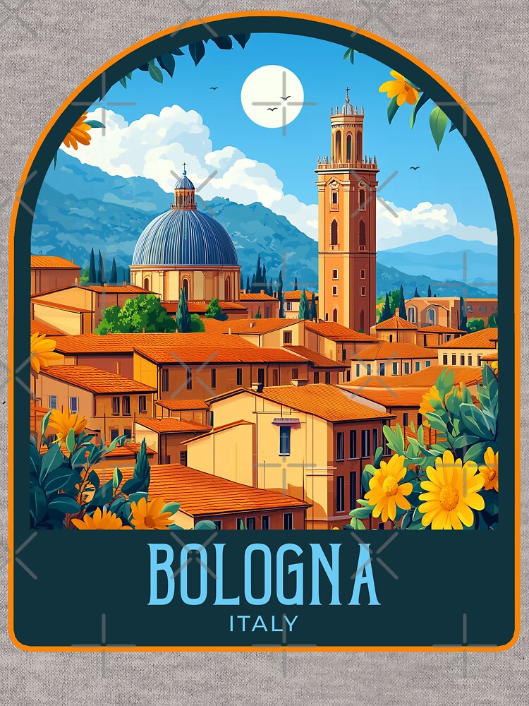 Bologna Vintage Travel Illustration by HomeLivingCo Unisex , , , Long Sleeve Tee