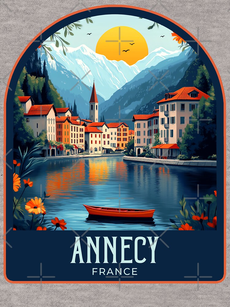 Annecy Vintage Travel Illustration by HomeLivingCo Unisex , , , Long Sleeve Tee