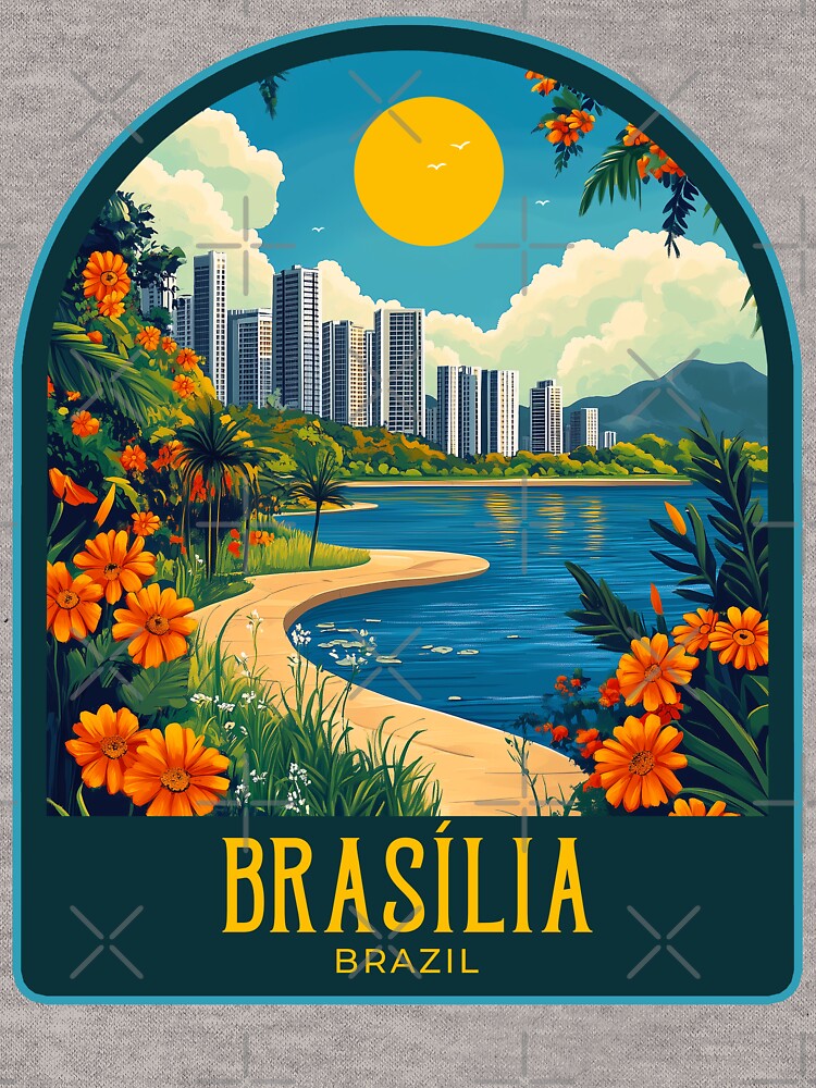 Brasília Vintage Travel Illustration by HomeLivingCo Unisex , , , Long Sleeve Tee