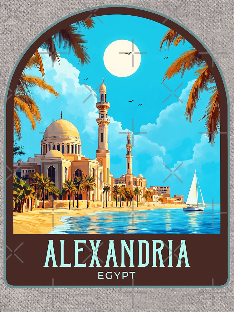Alexandria Egypt Vintage Travel Illustration by HomeLivingCo Unisex , , , Long Sleeve Tee