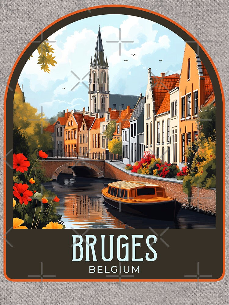 Bruges Vintage Travel Illustration by HomeLivingCo Unisex , , , Long Sleeve Tee