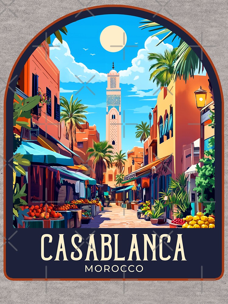 Casablanca Vintage Travel Illustration by HomeLivingCo Unisex , , , Long Sleeve Tee
