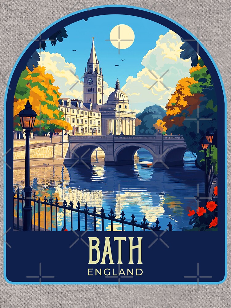 Bath Vintage Travel Illustration by HomeLivingCo Unisex , , , Long Sleeve Tee