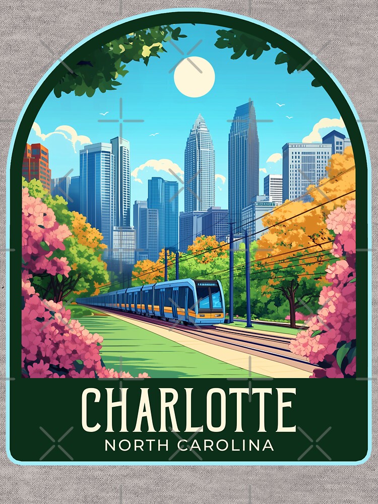 Charlotte North Carolina Vintage Travel Illustration by HomeLivingCo Unisex , , , Long Sleeve Tee
