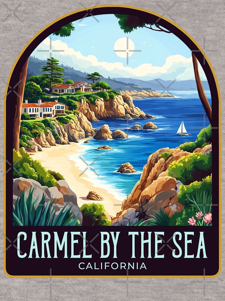 Carmel-by-the-Sea Vintage Travel Illustration by HomeLivingCo Unisex , , , Long Sleeve Tee