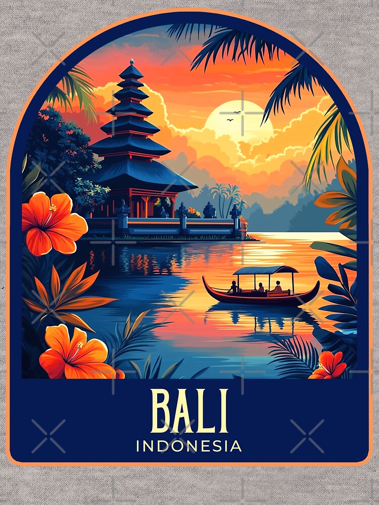 Bali Vintage Travel Illustration by HomeLivingCo Unisex , , , Long Sleeve Tee