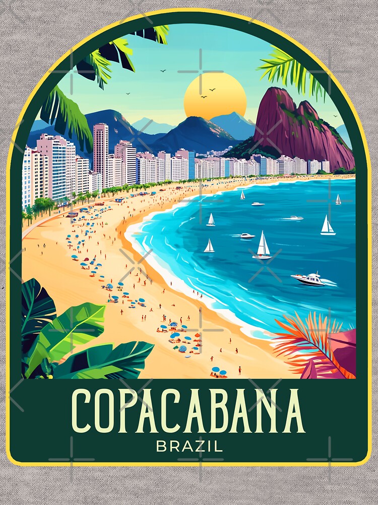 Copacabana Vintage Travel Illustration by HomeLivingCo Unisex , , , Long Sleeve Tee