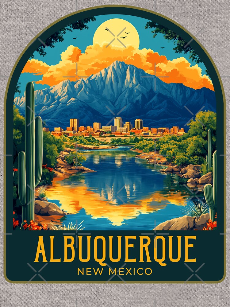 Albuquerque Vintage Travel Illustration by HomeLivingCo Unisex , , , Long Sleeve Tee