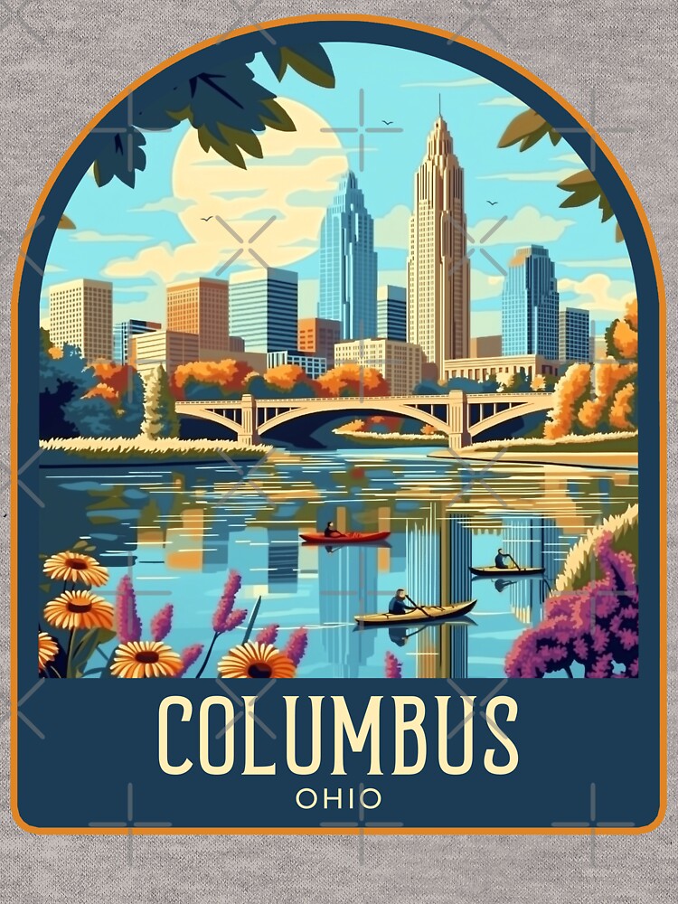 Columbus Vintage Travel Illustration by HomeLivingCo Unisex , , , Long Sleeve Tee