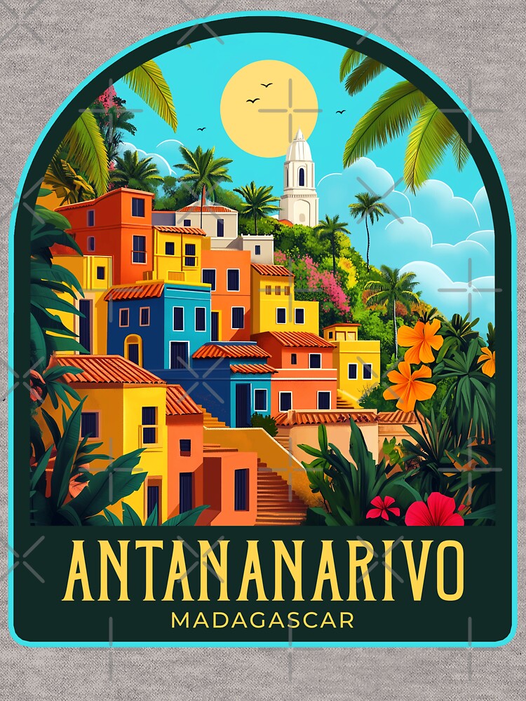 Antananarivo Vintage Travel Illustration by HomeLivingCo Unisex , , , Long Sleeve Tee