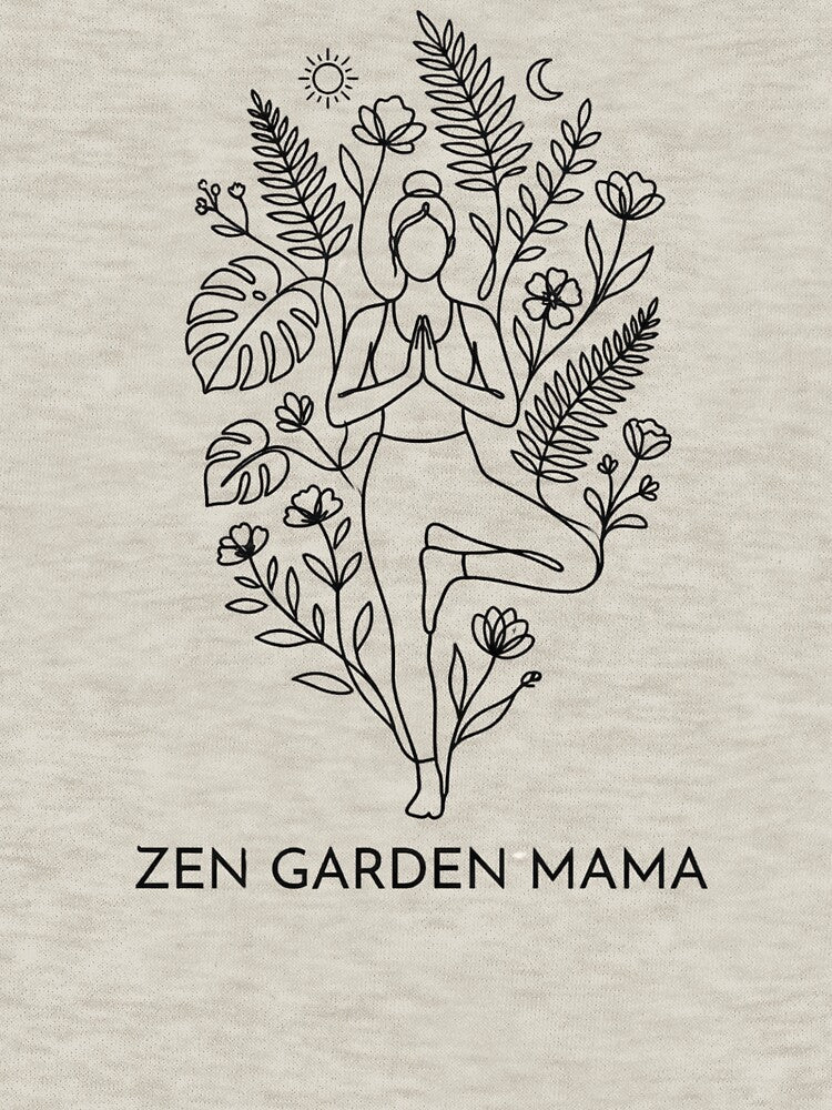 Zen Garden Mama Floral Yoga Line Art - Minimalist Black Ink Design by Jaroslaw-S Unisex , , , Long Sleeve Tee