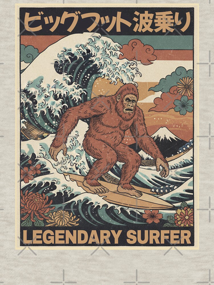 Bigfoot Surfing The Great Wave. vintage. by EunsooLee Unisex , , , Long Sleeve Tee