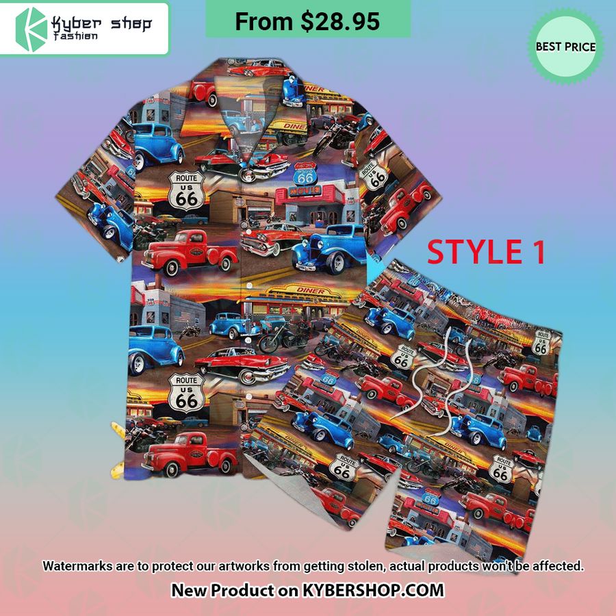 Route 66 Vintage Car Hawaiian Shirt Shorts