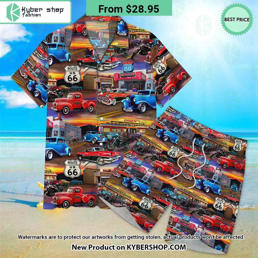 Route 66 Vintage Car Hawaiian Shirt Shorts