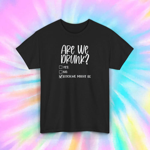 Are We Drunk? Funny Drinking Humor Graphic Quote Sarcastic T-Shirt S-5XL