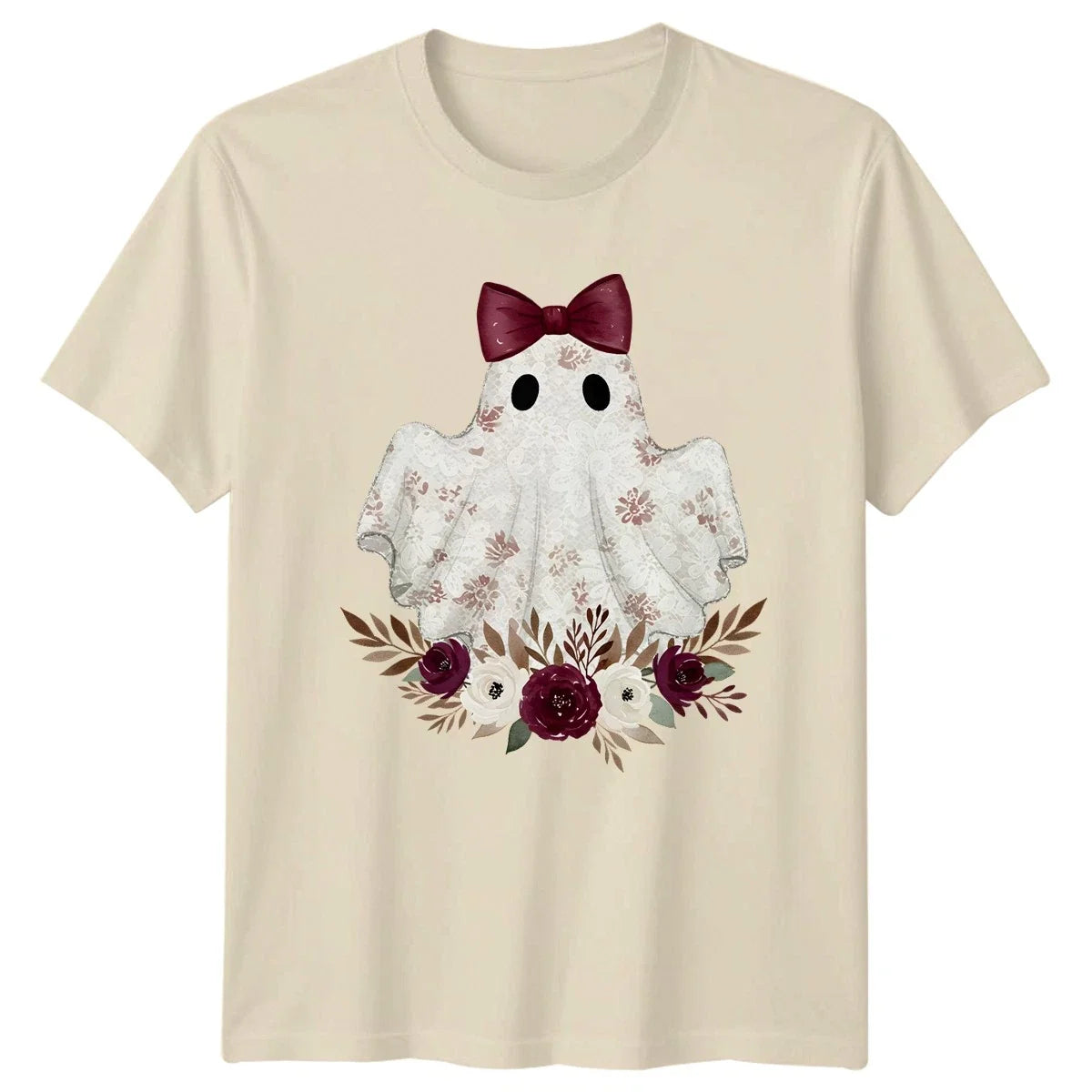Cute Floral Ghost Womens Halloween Autumn Gift For Her Unisex , , , Long Sleeve Tee