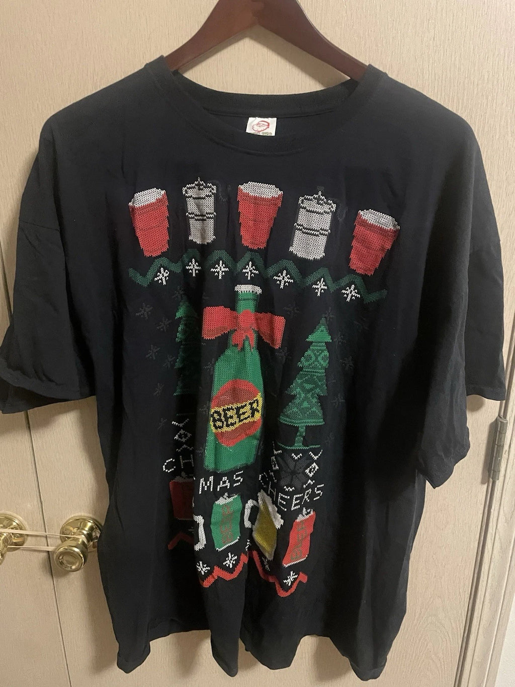 Dec 25th Christmas Cheers Beer T Shirt Mens Ugly Holiday Party Shirt 3XL