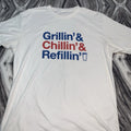 Grillin & Chillin & Refillin Graphic T Shirt Patriotic BBQ Beer Tee White Unisex