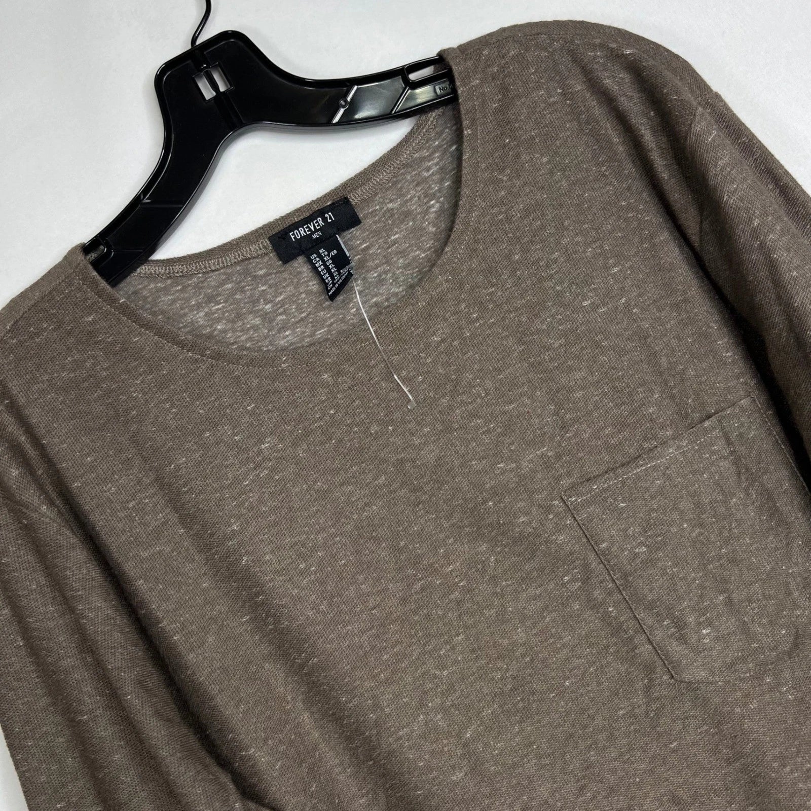Forever 21 Brown Long Sleeve Pocket Tee Men XL Marled Crewneck Casual Minimalist Unisex , , , Long Sleeve Tee