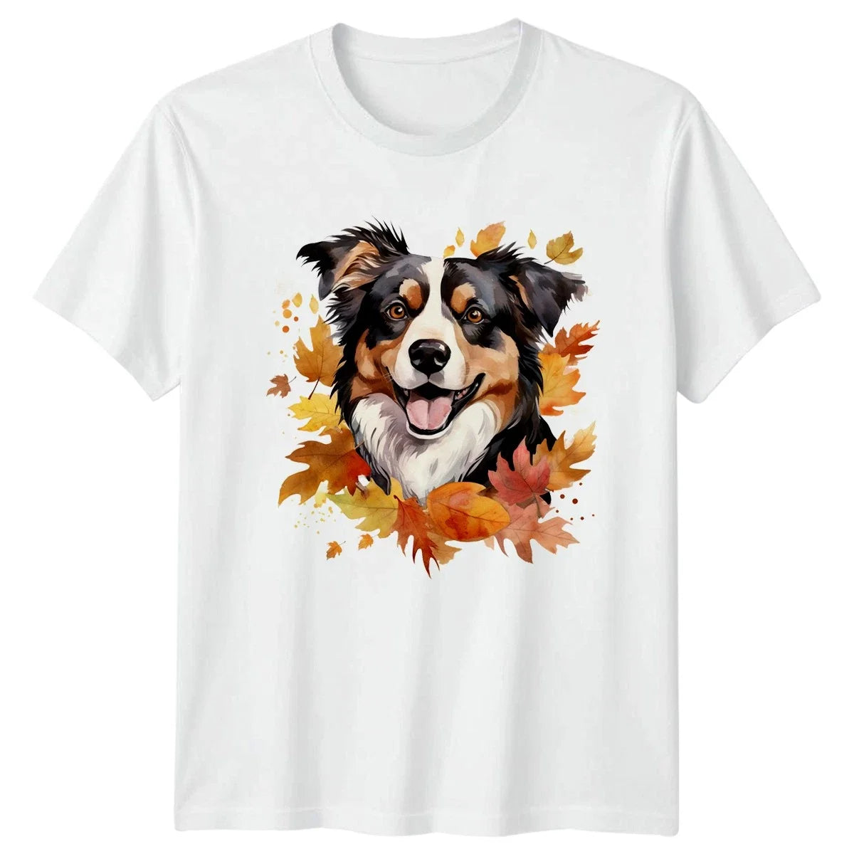 Cute Fall Dog Watercolor Clipart Aussie Gift For Him And Her Unisex , , , Long Sleeve Tee