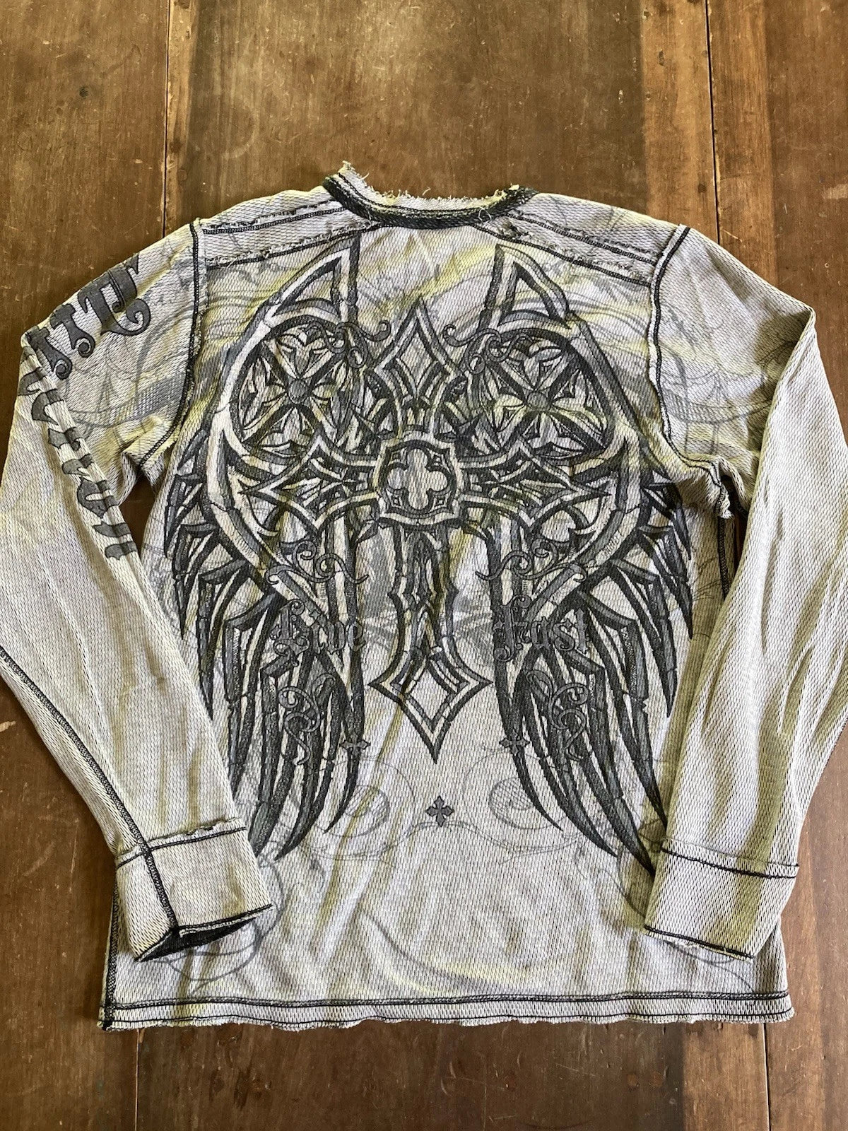 VTG Affliction Cross Wings Death Emo Grunge Goth Thermal LS REVERSIBLE Shirt L Unisex , , , Long Sleeve Tee
