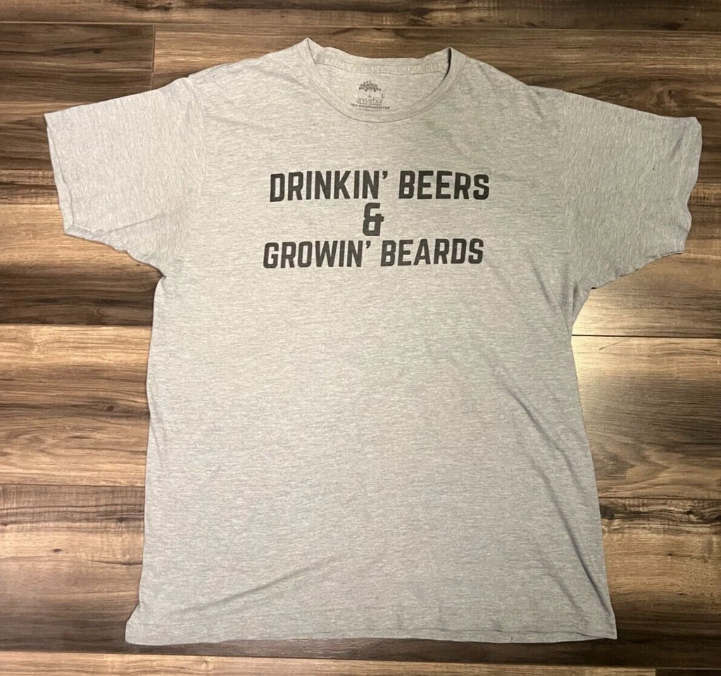 Drinkin' Beers & Growin’ Beards Shirt Mens Large Gray T-Shirt Short Sleeve Funny