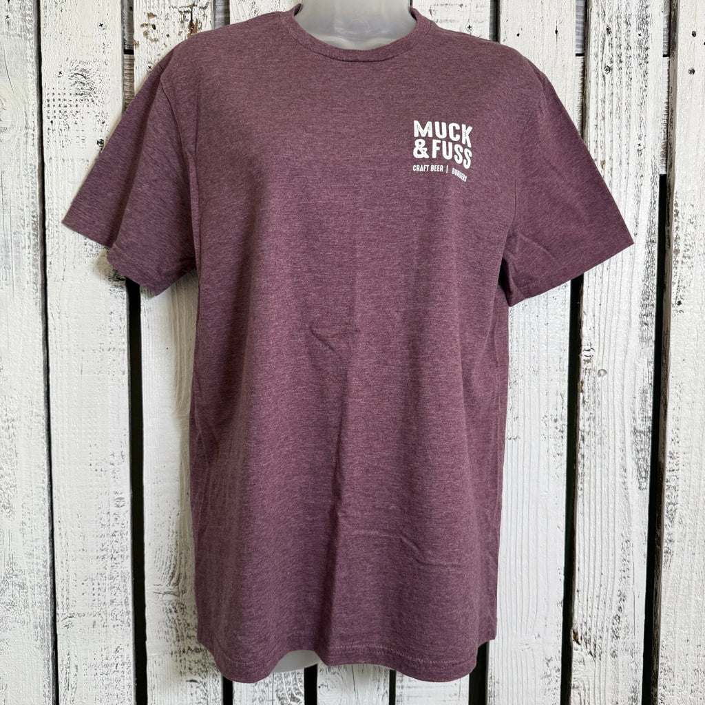 Muck & Fuss Craft Beer Burgers New Braunfels Texas Maroon Tshirt Size Medium