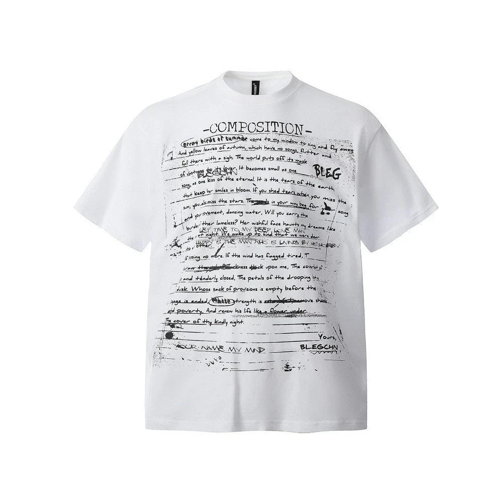 Men's Composition Letter Graphic Handwritten Streetwear Y2K Black White Unisex , , , Long Sleeve Tee