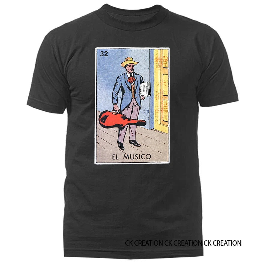El Musico Loteria Tarjeta Mexican Came Card Graphic Tee Unisex , , , Long Sleeve Tee