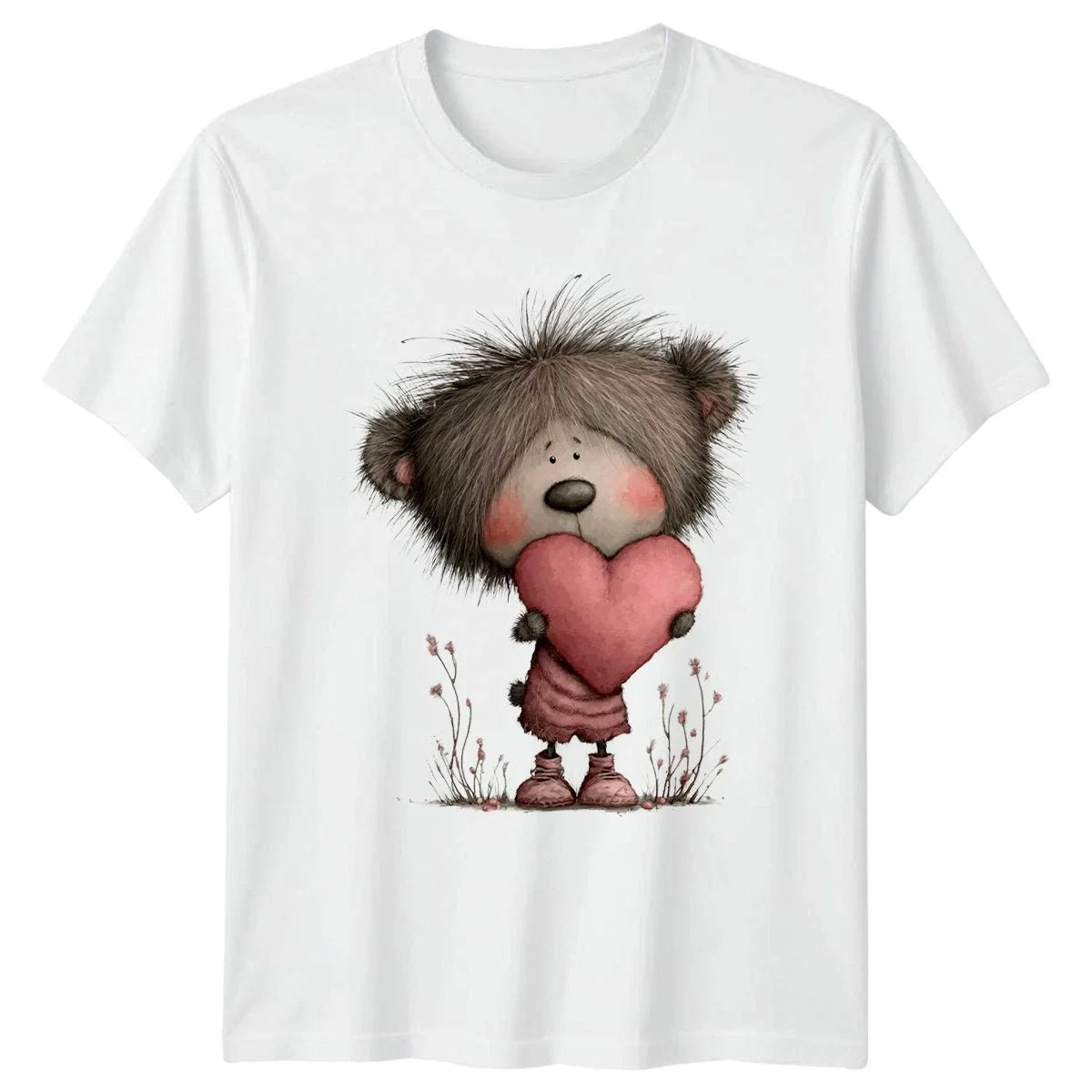 Bear Holding Heart Animals Graphic Tee Unisex Top Unisex , , , Long Sleeve Tee