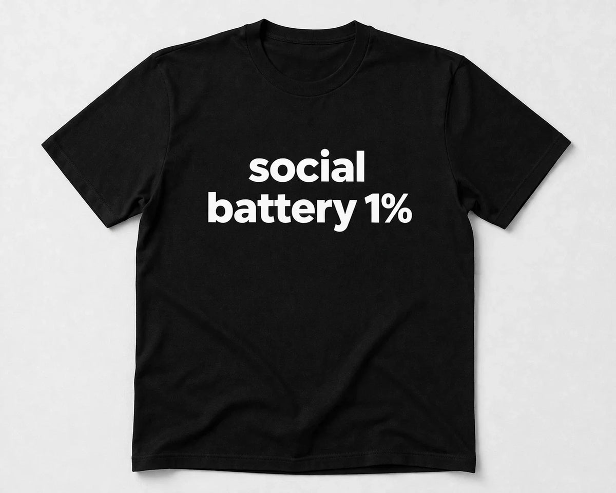 Social Battery 1% Shirt Funny Introvert Minimalist Unisex Tee Unisex , , , Long Sleeve Tee