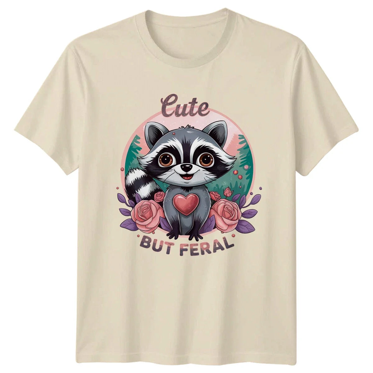 Cute But Feral Raccoon With Heart Funny Sarcastic Animal Unisex , , , Long Sleeve Tee