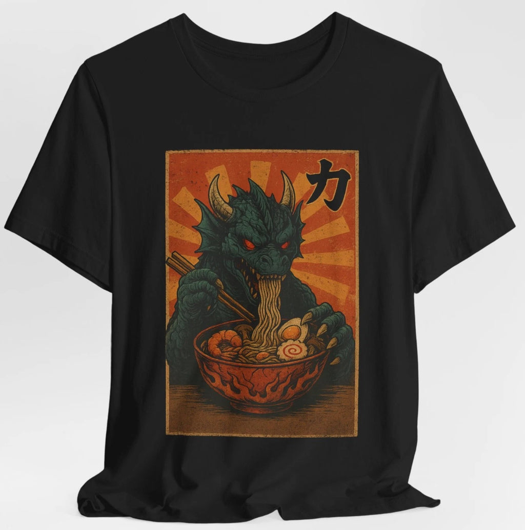 Dragon Ramen T-Shirt Japanese Kanji Chikara Power Strength Funny Anime Monster