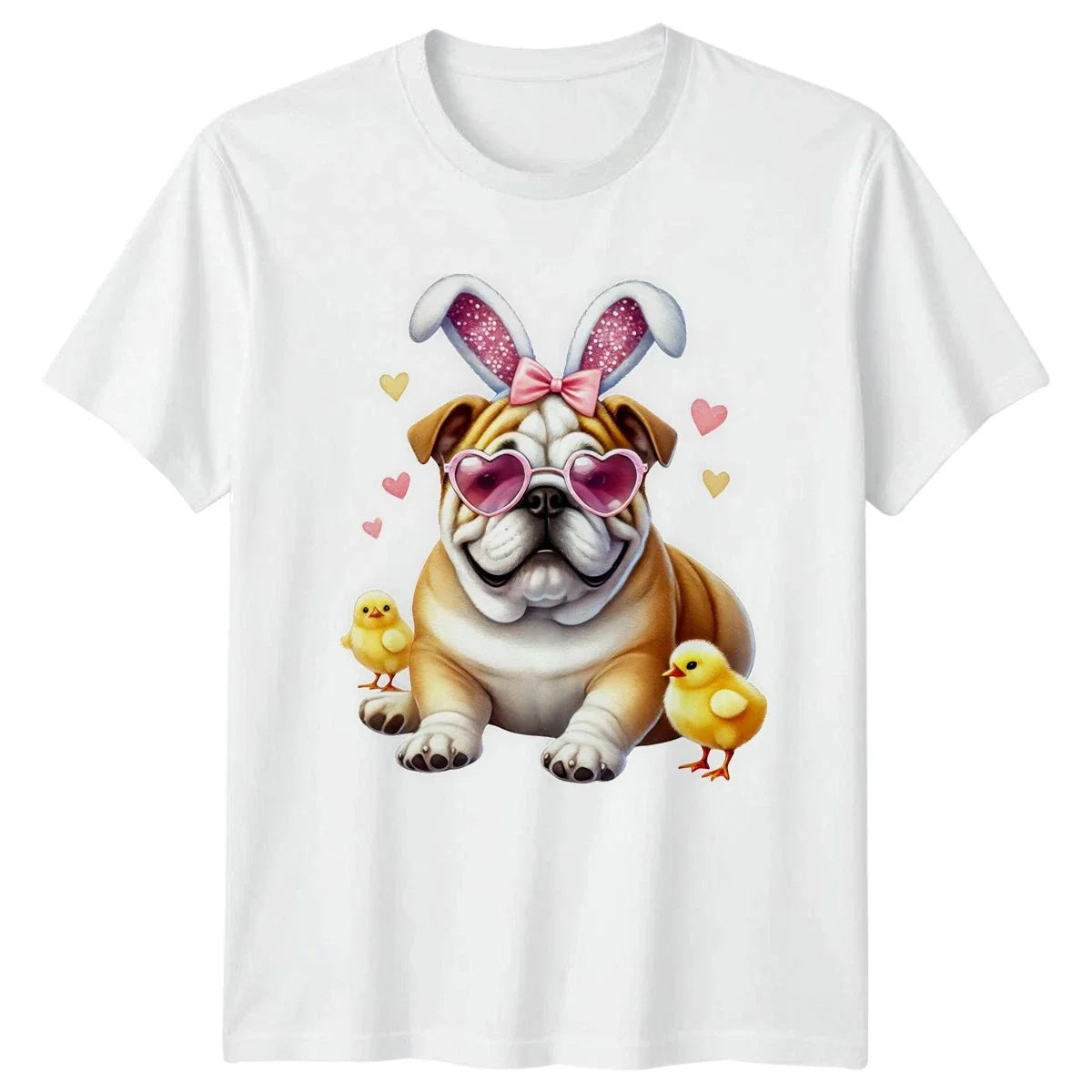 Cute Bulldog Wearing Bunny Ears And Heart Womens Easter Spring Dog Lover Unisex , , , Long Sleeve Tee
