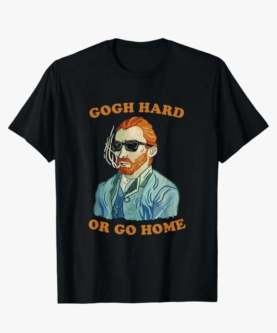 New Vincent Van Gogh Hard Or Go Home Mens Medium Funny Artsy Black Cotton Tee Unisex , , , Long Sleeve Tee