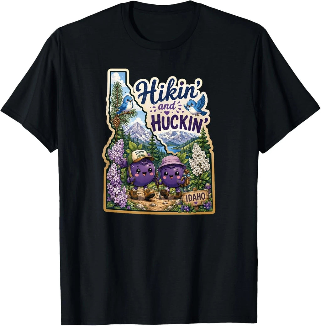 Idaho Hikin' and Huckin' Kawaii Huckleberry Adventure Design T-Shirt