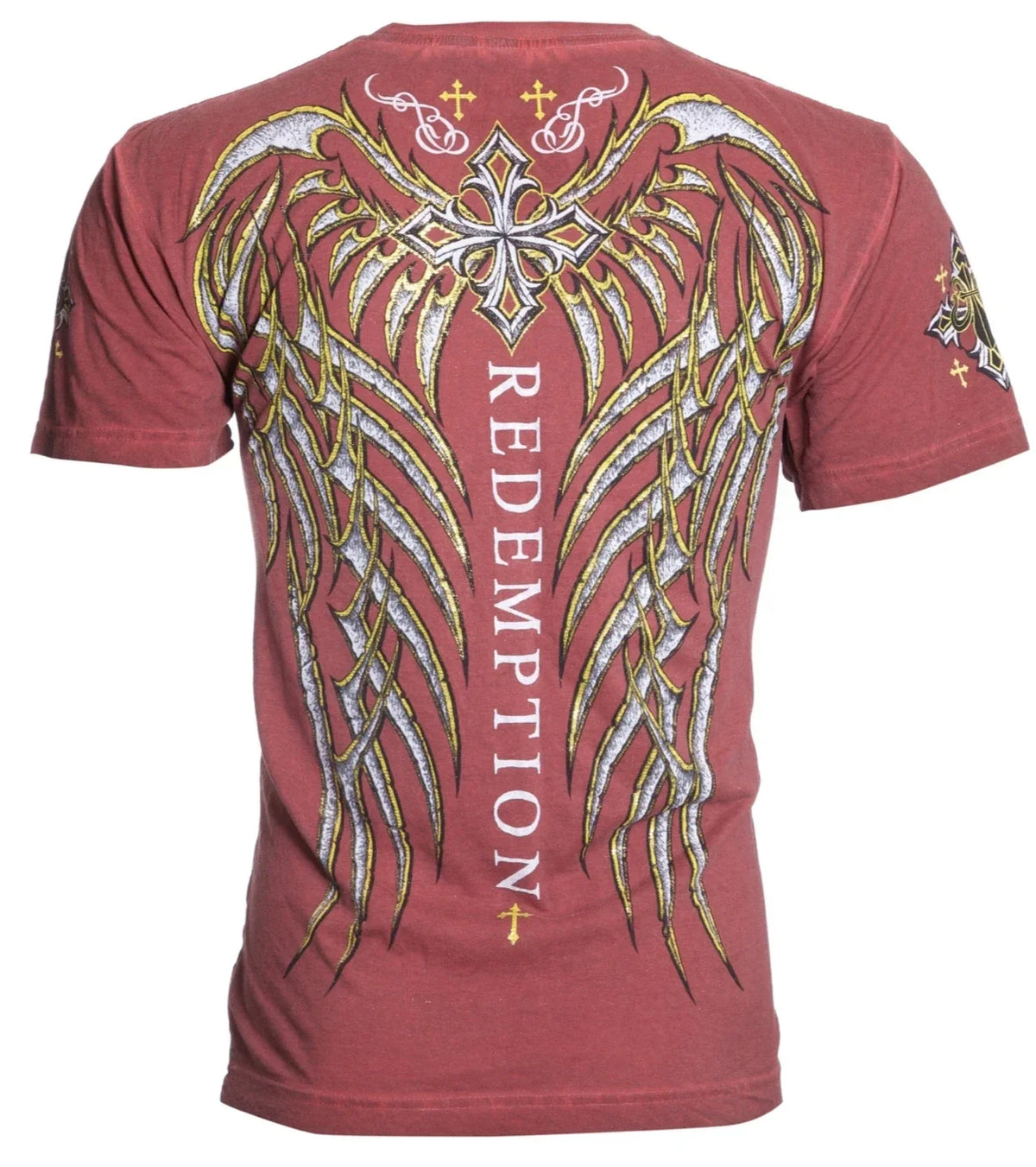 Archaic Affliction Men's Short Sleeve SPINE WINGS Biker Red M-3XL Unisex , , , Long Sleeve Tee