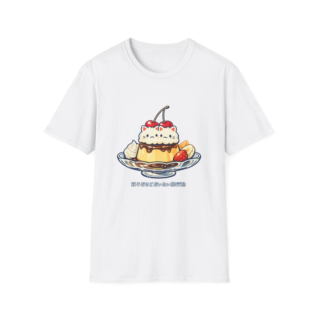 Kawaii Cat Pudding Sundae T-Shirt | Cute Dessert Cat Illustration